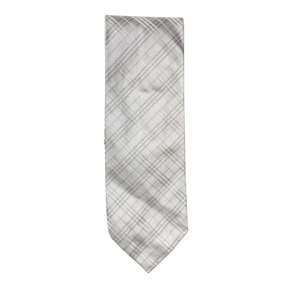 Burberry Silver Gray Nova Check Silk Tie 3.25” Italy